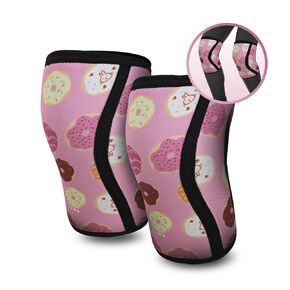 7mm Neoprene Knee Sleeves Pink Donut V2 XX-Large (1 Pair) - Cute High Performance Knee Sleeves, Knee Compression & Support for Weightlifting, Powerlifting, Squatting for Women and Men