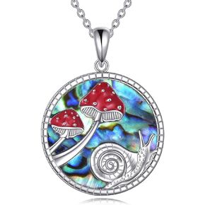KQF Mushroom Snail Necklace for Women Sterling Silver Snail Mushroom Pendant Necklace Mushroom Jewelry Gift for Girls