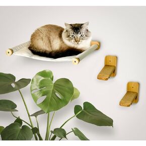 Cat Hammock Wall Mounted Cat Shelf with Two Steps Wall Shelves Perches for Sleeping, Playing, Climbing, and Lounging Modern Cat Bed & Furniture for Indoor Large Cats or Kitty Scratching Post pad Tree