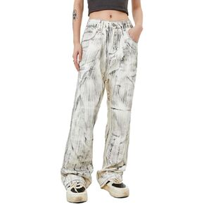Women's Dirty Fit Straight Leg Jeans, Unique Retro Printed Denim Pants Loose Fit Zipper Closure Streetwear Boyfriend Jeans in Kuwait