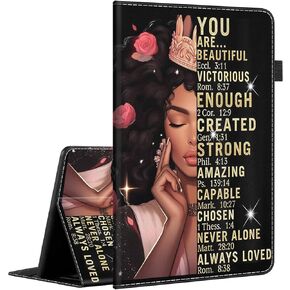 حافظة لجهاز Amazon Kindle Fire 7 الجديد كليًا (إصدار 2022 - الجيل الثاني عشر)، غطاء حامل ذكي متعدد الزوايا للنوم/الاستيقاظ التلقائي لطاولة Fire HD 7، اقتباسات ملهمة للنساء الأمريكيات من أصل أفريقي