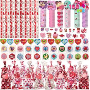 JOYIN 28 Pack Valentines Day Stationery Gifts for Kids Goody Bags with Stationery Gift Set for School Classmates Exchange Gift, Valentine Party Favor, Includes Pencils, Erasers, Rulers, Stickers