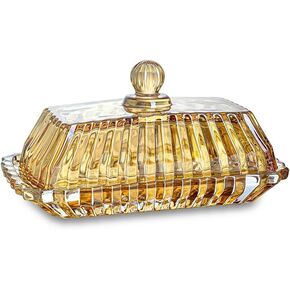 Champagne Covered Butter Dish for Countertop 6.5inch Glass Butter Dish With Lid Elegant Butter Keeper Container For Kitchen Dining Table Decor