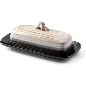 Ceramic Butter Dish w Handle Cover and Plate 2-Piece Combo Dark, Contemporary Kitchen Décor Decorative, Modern Design for Kitchen, Dining Room (Midnight)