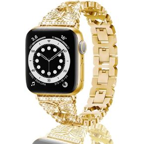 Compatible for Apple Watch Band 38mm 40mm 41mm 42mm 44mm 45mm 49mm, Diamond Butterfly Jewelry Metal Strap for Women, Easy Adjustable Bling Bracelet for iWatch Series 8 7 6 5 4 3 2 1 SE Ultra