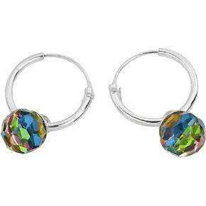 AeraVida Vibrant Rainbow Inspired Multi-Colored Crystal Ball Prism on Sterling Silver Continuous Hoop Earrings for Unique and Trendy Fashion Accessories with a Sparkling Colors Kind of Vibe