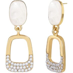 Gold Disc Dangle Earrings, 18K Gold Plated Pearl Hoop Drop Earrings with 925 Sterling Silver Post, Fashion Statement Earrings with Geometry Design Trendy Stud Earrings for Women Gilrs