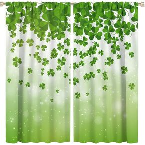 St.Patrick's Day Kitchen Curtains,Green Shamrock Leaves Theme Rod Sleeves Window Drapes 2 Panel Set for Bedroom Bathroom Living Room Decor W42xL45in in Kuwait