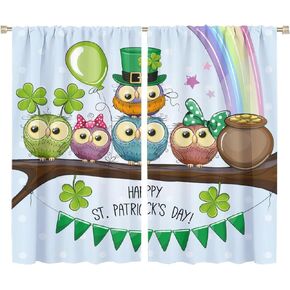 St.Patrick's Day Kitchen Curtains,Green Shamrock Leaves Theme Rod Sleeves Window Drapes 2 Panel Set for Bedroom Bathroom Living Room Decor W42xL45in