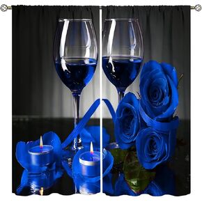 Flower Kitchen Curtains Wine Valentine Blue Rose Floral Decor Romantic Eiffel Tower Grapes Art Printed Blackout Rod Pocket Curtains Living Room Bedroom Window Drapes Fabric 2 Panels 42x63in in Kuwait
