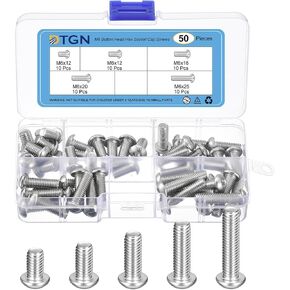 50Pcs M6 Button Head Socket Cap Screws Kit - 10/12/16/20/25mm 304 Stainless Steel 18/8 Full Thread Hex Socket Cap Screw Assortment - Good for Machine, Furniture Repairing in Saudi Arabia