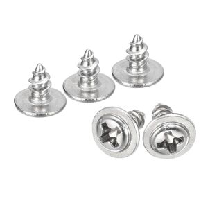 uxcell ST5x12mm Phillips Pan Head Self-Tapping Screw with Washer, 100pcs - 304 Stainless Steel Wood Screw Full Thread (Silver)