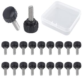 Knurled Knobs, Knurled Thumbscrew Screw, 20pcs M4 x 8 mm Steel Threaded Knurled Thumbscrew Grip Knobs Thumb Screw for Machinery Latche with Storage Case
