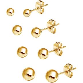 4 Pair Set of Round Ball Stud Earrings In Not Hollow, Solid Sterling Silver 3MM - 6MM