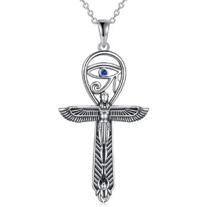 YFN Ankh Cross Necklace Sterling Silver Eye of Horus Pendant Egyptian Religious Protection Jewelry Gifts for Women Men