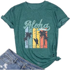 Hawaiian T Shirts for Women Aloha Hawaii Graphic Tshirt Fun Summer Vacation Beach Tee Tops