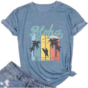 Hawaiian T Shirts for Women Aloha Hawaii Graphic Tshirt Fun Summer Vacation Beach Tee Tops
