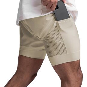 Mens 2 in 1 Running Shorts Quick Dry Athletic Short with Liner, Workout Gym Swim Trunks Training Summer Shorts