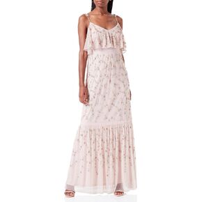 Adrianna Papell Women's Flounce Beaded Mesh Gown