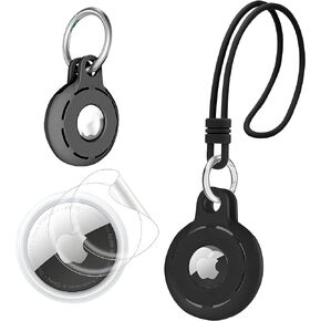 AirTag Holder/AirTag Keychain with Strap & Hook- Apple AirTag Compatible - Set of AirTag Case + Strap + O-Ring Carabiner + Protective Skin – for Keys, Bags, Luggage & More (Orange)
