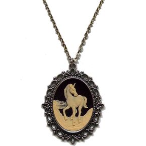 Unicorn Cameo Steampunk Gothic Pendant Necklace on Chain
