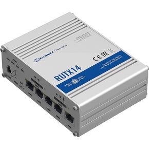 Teltonika RUTX14000000 Model RUTX14 LTE Dual-sim Industrial Cellular Router; for Europe, The Middle East, Africa, APAC, Brasil, Australia Operators Only; Ethernet, Wi-Fi, Bluetooth and USB Interfaces