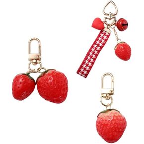 3 PCS Strawberry and Bell Pendant Keychain, Keyrings Bag Pendant Key Holder Hanging Ornament Fruit Backpack Pendant Charms Gift for Women Men