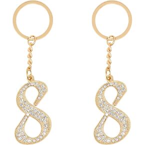 Honbay 2PCS Rhinestone Numer keychains Sparkling Number 8 Keyrings Decoration in A Box for Bag Purse Wallet Handbags Backpack (Gold)