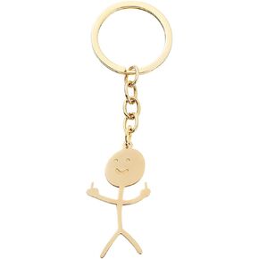 Stainless Steel Doodle Man Middle Finger Pendant Keychain - Unique and Creative Keyring Gift for Friends