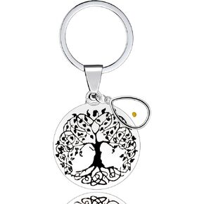 Uloveido Stainless Steel Family Tree of Life Vintage Keychain Real Mustard Seed Key Chain Ring Y764