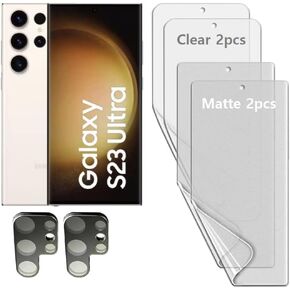 [2SET 6PCS] (2 Self Healing(clear) TPU film + 2 Anti-glare(matte) TPU film + 2 Lens Protector) compatible with Samsung Galaxy S23 Ultra 5G 2023 Easy to Install TPU Film screen protector Scratch Resistant [Perfect Fit for 3D edge Screen] For Galaxy S23Ultr