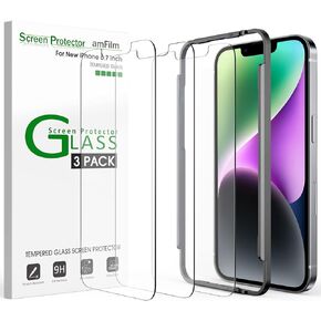 amFilm Glass Screen Protector Compatible with iPhone 13 Pro Max, iPhone 14 Plus, with Easy Installation Tray - Case Friendly, Tempered Glass, 3 Pack