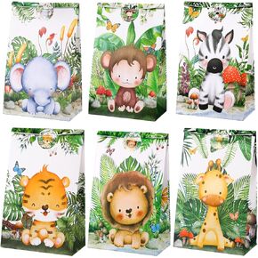 TaoBary 48 Pcs Safari Jungle Party Favors Goodie Bags with Stickers, Jungle Animal Candy Cookie Goody Gift Treat Bags Safari Themed Birthday Party Supplies