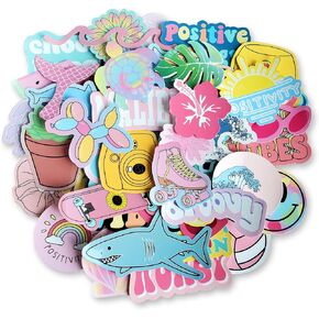 50PCS Cute Aesthetic Vysco Water Bottle Laptop Stickers, Vinyl Waterproof Decals for Skateboard Luggage Car Bumper Computer Stickers for Girls Boys Kids Teens (Beach)