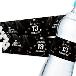 32PCS Official 13 Teenager Water Bottle Labels, Happy 13th Birthday Water Bottle Stickers for Boy, Teenager 13 Years Water Bottle Wrappers, Thirteen Years Old Birthday Party Decoration
