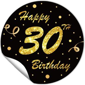 1.5 Inch Round 30th Birthday Stickers（80 Pieces）Black Gold Happy 30th Birthday Stickers 30th Birthday Party Favor Stickers Adhesive Party Stickers 30th Birthday Party Decoration Supplies
