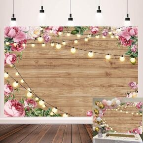 Rustic Wood Floral Birthday Backdrop Spring Pink Flower Wood Glitter Happy Birthday Photography Background Women Girl Newborn Kids Adult Birthday Party Wedding Decoration Photo Shoot Props 7x5FT