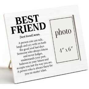 Best Friend Wood Picture Frame, Friendship Gifts for Women Men Friends, Best Friend Definition Picture Frames, 4 x 6 Inch Photo