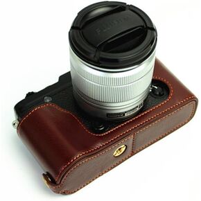 XE1 Case, BolinUS Handmade Genuine Real Leather Half Camera Case Bag Cover for Fujifilm Fuji XE1 X-E1 XE2 X-E2 Opening Version + Hand Strap -Black in Saudi Arabia