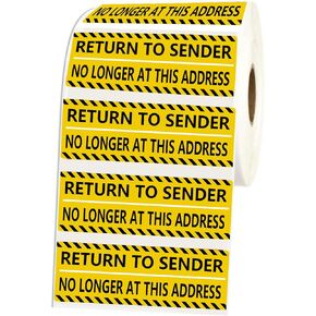 Return to Sender NO Longer at This Address Stickers,3X1 Inch Adhesive Label Stickers for Small Business Envelop Box Cartons Shipping Stickers 500 Pcs