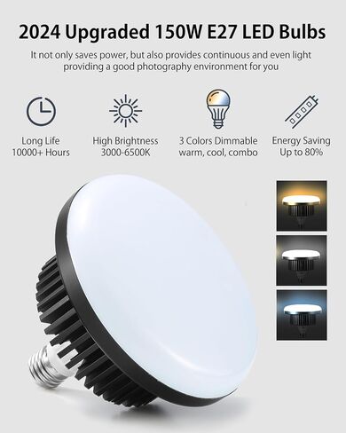 مجموعة إضاءة Softbox، 2X 150W E27 لمبات 3000-6500K، 27.5 بوصة احترافية للتصوير الفوتوغرافي المثمن صناديق إضاءة الاستوديو المستمرة للصور الفوتوغرافية العصرية والفيديو على YouTube البث المباشر in Saudi Arabia