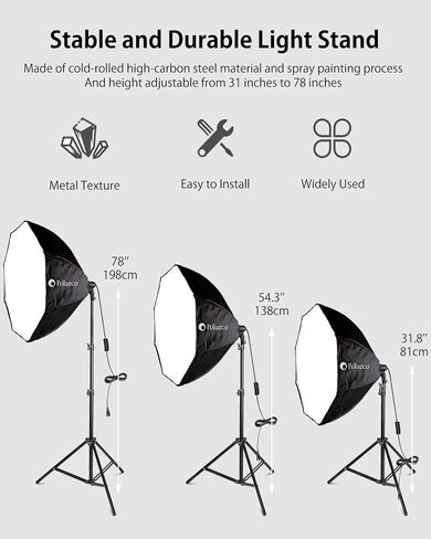 مجموعة إضاءة Softbox، 2X 150W E27 لمبات 3000-6500K، 27.5 بوصة احترافية للتصوير الفوتوغرافي المثمن صناديق إضاءة الاستوديو المستمرة للصور الفوتوغرافية العصرية والفيديو على YouTube البث المباشر in Saudi Arabia