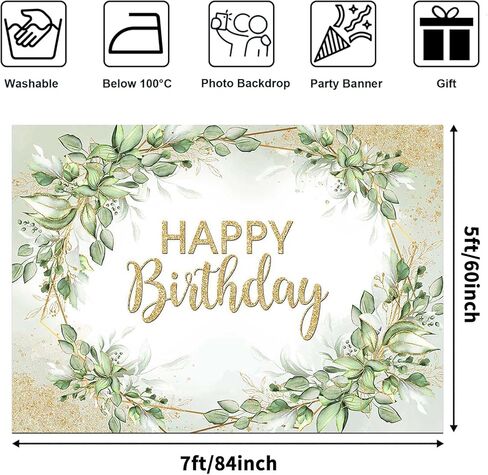 Avezano Sage Green Birthday Party Decorations Sprinkle Gold Dots Happy Birthday Backdrop Greenery Leaves Bday Photoshoot Background Banner (7x5ft) in Saudi Arabia