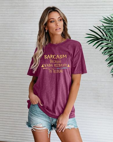 FASHGL ماجيك تي شيرت المرأة مضحك السخرية رسالة الرسم تي شيرت عادية عطلة المدرسة السحرية قصيرة الأكمام بلايز in Kuwait