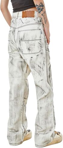 Women's Dirty Fit Straight Leg Jeans, Unique Retro Printed Denim Pants Loose Fit Zipper Closure Streetwear Boyfriend Jeans in Kuwait