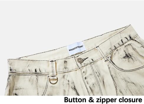 Women's Dirty Fit Straight Leg Jeans, Unique Retro Printed Denim Pants Loose Fit Zipper Closure Streetwear Boyfriend Jeans in Kuwait