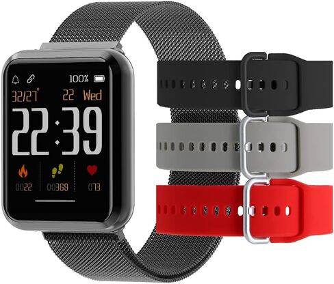 Beantech S3 Smart Watch, Fitness Watch for Men, Fitness Tracker & Heart Rate Monitor, IP68 Waterproof Smartwatch, Compatible Android & iOS Smartphone, Touch Screen Watch Bundle with 3 Extra Straps in Saudi Arabia