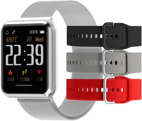 Beantech S3 Smart Watch, Fitness Watch for Men, Fitness Tracker & Heart Rate Monitor, IP68 Waterproof Smartwatch, Compatible Android & iOS Smartphone, Touch Screen Watch Bundle with 3 Extra Straps in Saudi Arabia