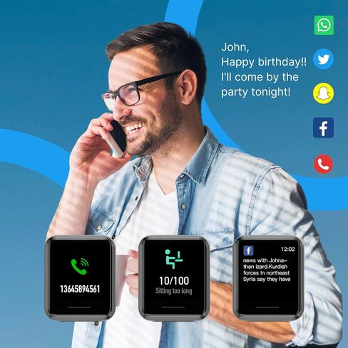 Beantech S3 Smart Watch, Fitness Watch for Men, Fitness Tracker & Heart Rate Monitor, IP68 Waterproof Smartwatch, Compatible Android & iOS Smartphone, Touch Screen Watch Bundle with 3 Extra Straps in Saudi Arabia