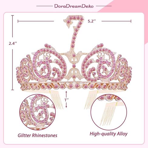 7th Birthday Sash and Tiara for Girls - Fabulous Glitter Sash + Forest Rhinestone Pink Premium Metal Tiara for Girls, 7th Birthday Gifts for Princess Party in Saudi Arabia